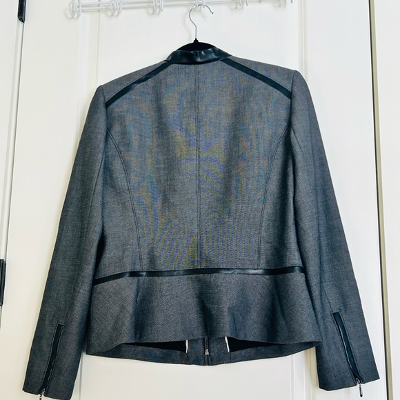 White House Black Market Gray Faux Leather Trim Blazer w/ Zipper Women’s Size 10 - Picture 4 of 5